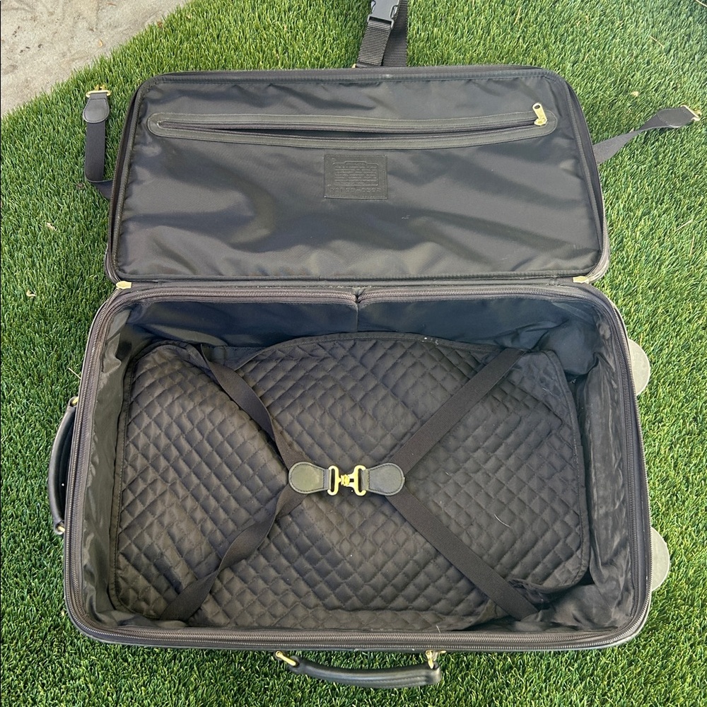 COACH 22" Charcoal Black Leather Rolling HERITAGE CHECK Suitcase Carry On VTG - Picture 13 of 16